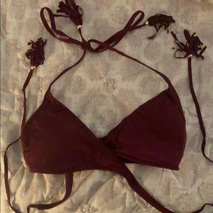 maroon criss cross bikini top